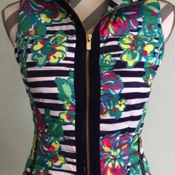218.00 NWT LILLY PULITZER SYD REVERSIBLE DOWN VEST PARADISIO FLORAL STRIPE - Picture 5 of 6